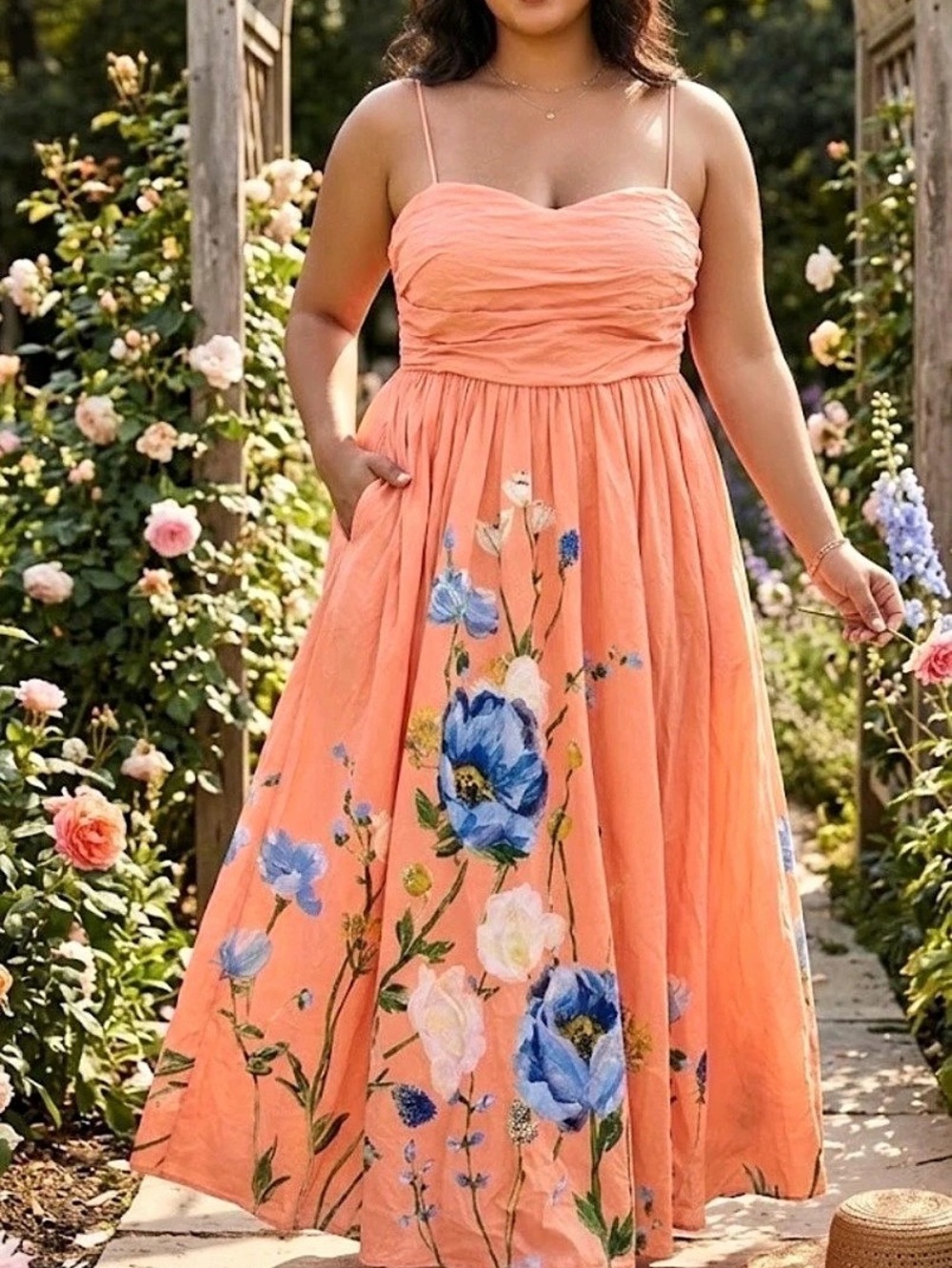 Anthropologie The Somerset Strapless Maxi Dress Orange & Blue XL